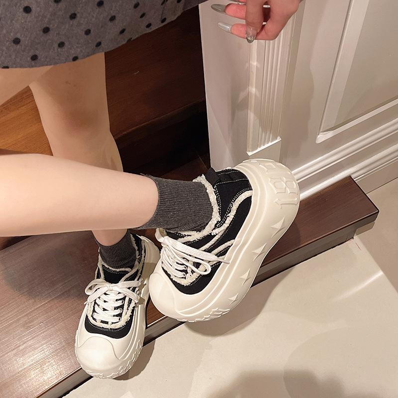 2025 summer new ins super fire denim lace-up platform muffin casual shoes board shoes dissolving shoes women's shoes