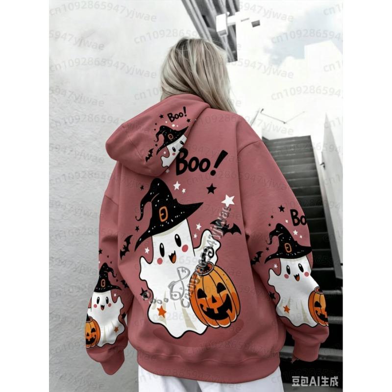 26 Winter Damen 3D Halloween Boo Geist Kürbis Hexenhut Hoodie Grafik Pullover Party Sweatshirt Herren Damen Hoodies XXL brown