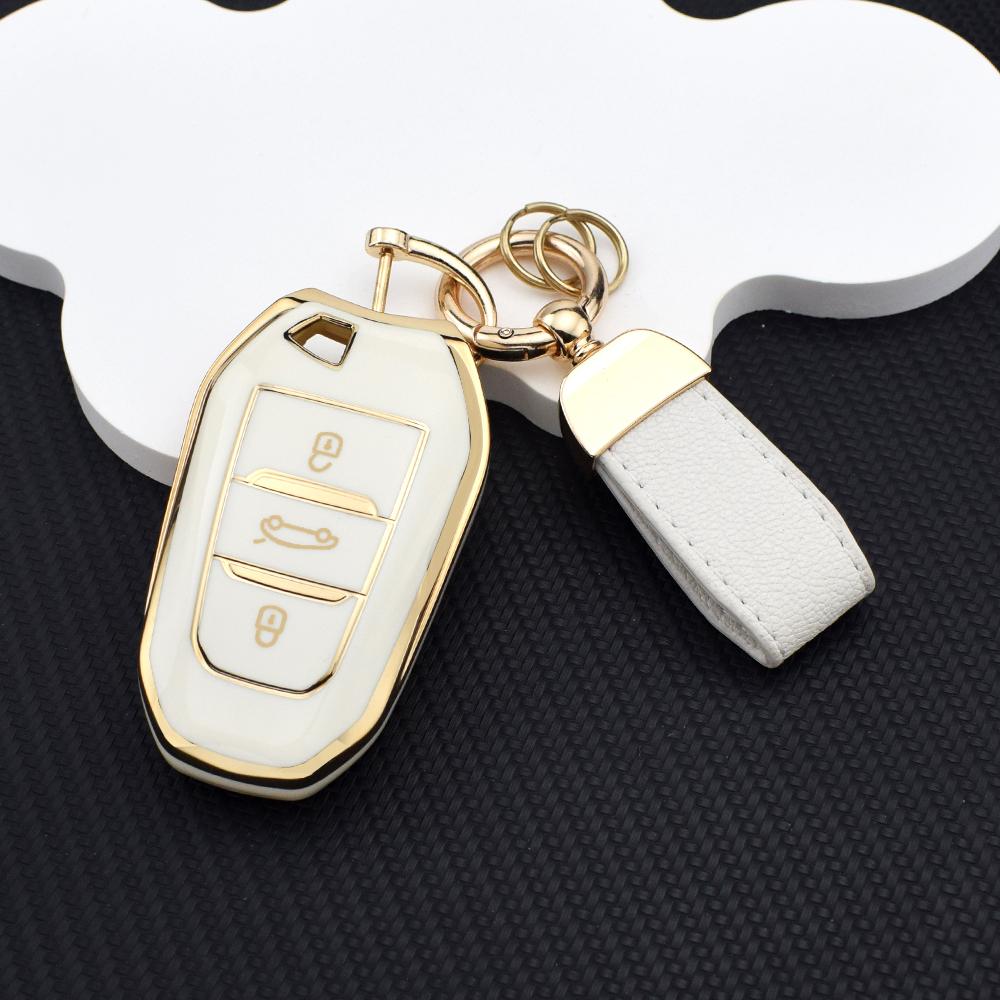 Stylish Soft TPU Car Key Fob Case + Key Chain for Citroen DS3 DS5 C3 C4 C3 XR | Peugeot 3008 4008 5008 308 508 Protective Bag