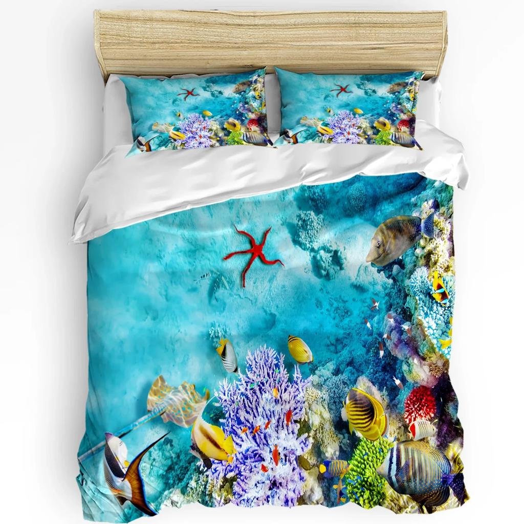 Blue Marine Coral Shells Starfish Duvet Cover With Pillow Case Custom 3pcs Bedding Set Quilt Cover Double Bed Home Textile