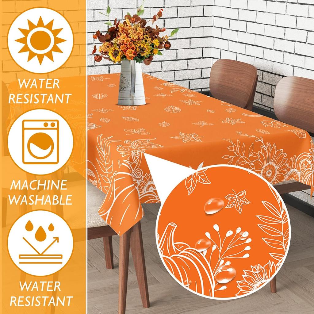 Fall Orange Pumpkins Rectangle Tablecloth Party Decor Autumn Harvest Waterproof Kitchen Tablecloth Thanksgiving Decorations