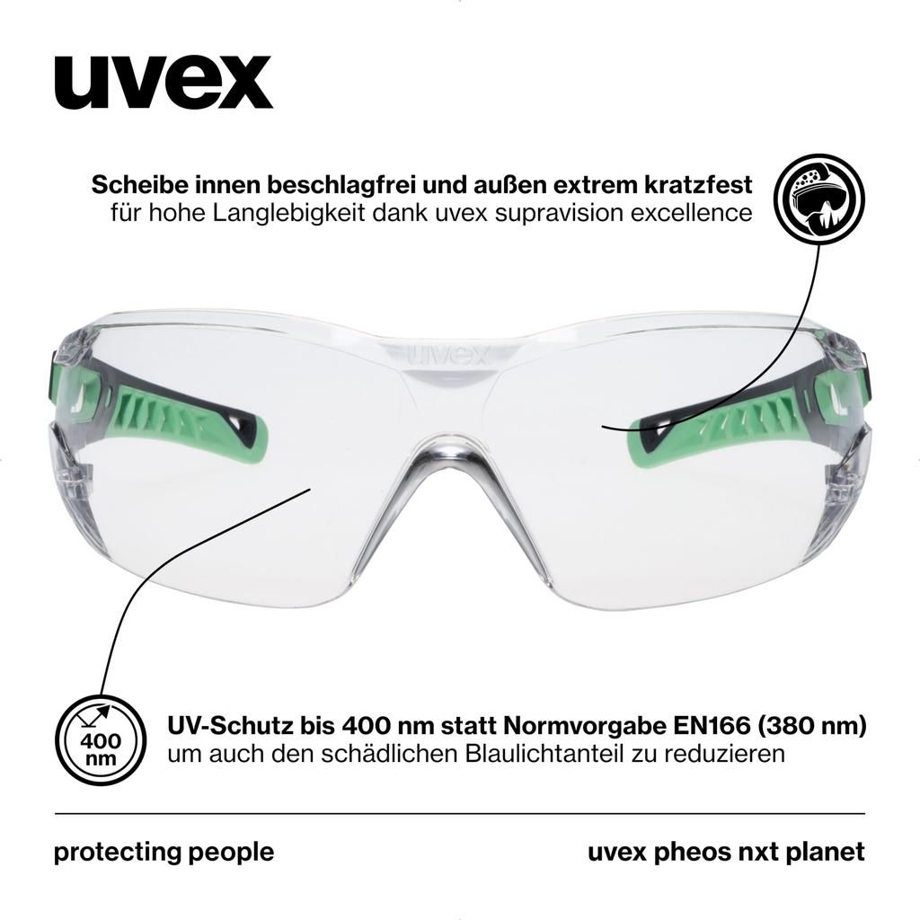 Uvex Unisex Adult O91282954066853001973 Pheos Nxt Planet Anti-Fog Safety Glasses One Size Fits Most AnthraciteJade Transparent, AnthraciteJade,
