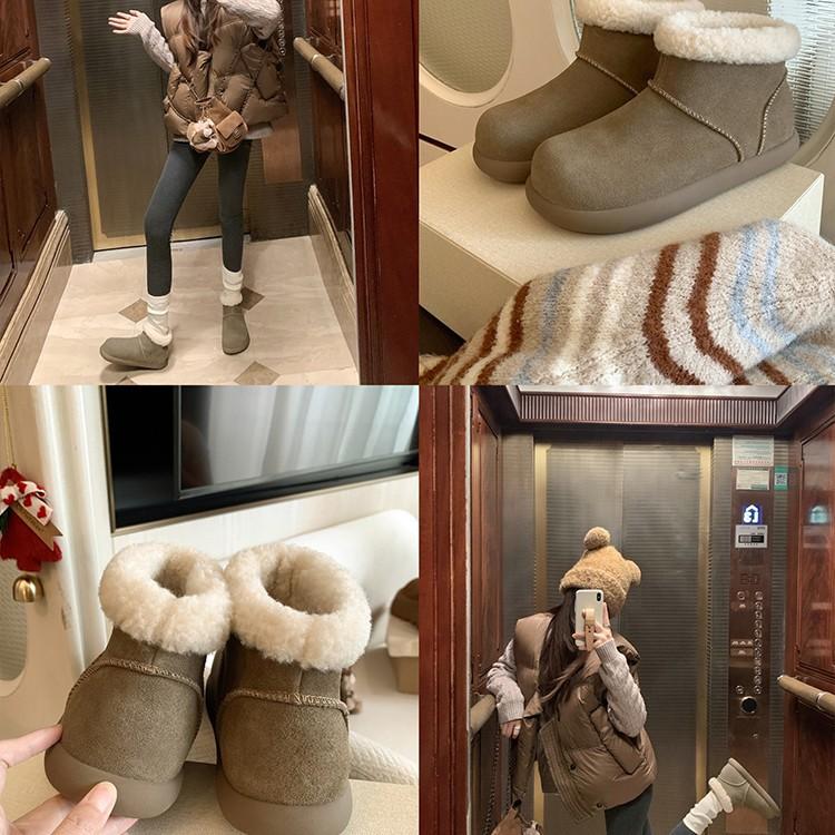 Women's large size soft sole heightening warm fur one winter non-slip wear-resistant snow boots plush lining outdoor sports cotton boots