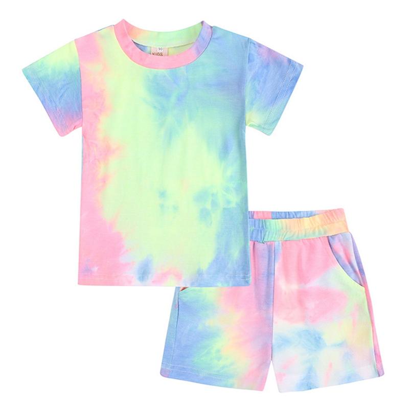 

Детский летний комплект футболки и шорт с принтом тай-дай, детский красочный комплект мягкой, приятной для кожи одежды 80