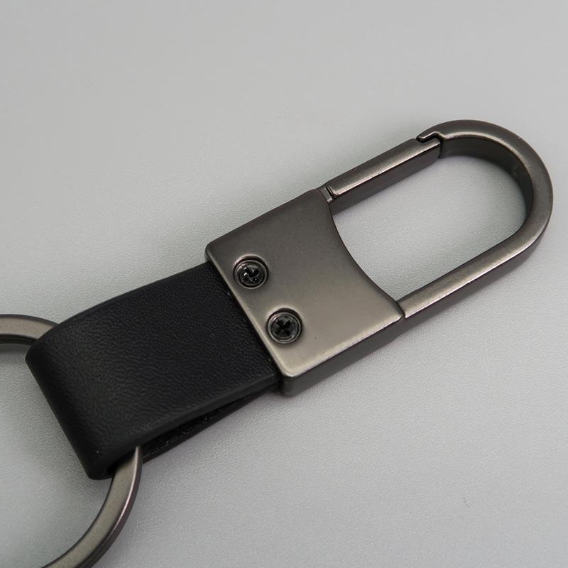 Metal and Genuine Leather Car Keychain with Customizable Laser-Engraved Logo
