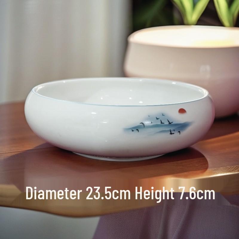 Artistic Ceramic Drum Bowl for Pickled Fish & Noodles - Lotus Design