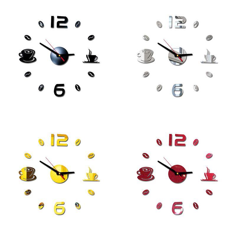 Stylish 3d Diy Coffee Cup Acrylic Mirror Wall Sticker Clock With Timeless Design