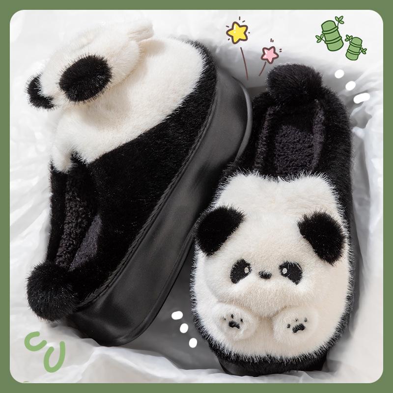 5.0 Super Dikke Zool Panda Dames Pluche Katoenen Pantoffels: Stijl Herfst & Winter 2025, Draagbaar, Warm & Schattig