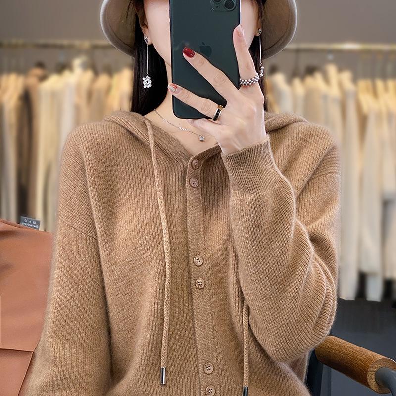 Autumn and Winter New Hooded Cardigan Hoodie Women's Long-sleeved Knitted Sweater Versatile Coat Top Wear Pullover Sweater Women