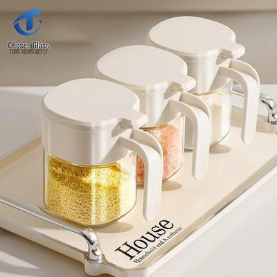 Moisture-Proof Glass Seasoning Jar Set with Spoon for Kitchen Use