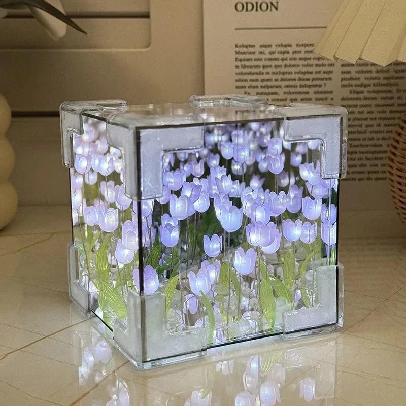 Handmade DIY Tulip Flower Cube Night Light GT Full Set of Material Package Room Decoration Couple Birthday Gift Night Light