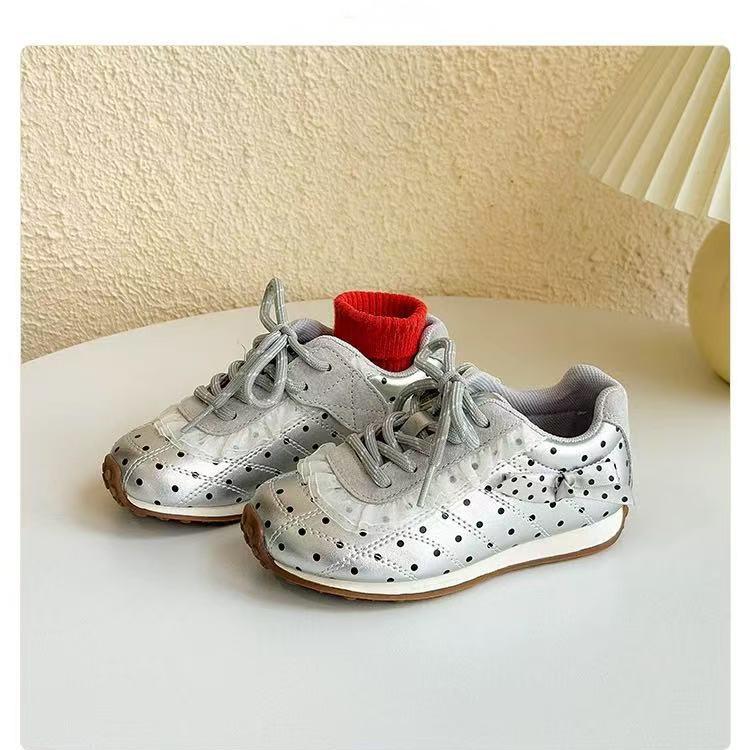 Korean Children Polka Dot Lace Sneakers Spring Autumn Casual Shoes Breathable Lightweight Girls