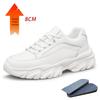 Men's Hidden Height Sports Casual Shoes - Spring Low-Top, Cowhide Upper, Thick Sole, White Running Board Shoes