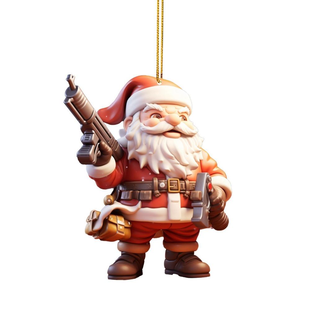 Acrylic Flat 2D Christmas New Domineering Santa Claus Holiday Pendant Car Rearview Mirror Pendant Christmas Tree Pendant