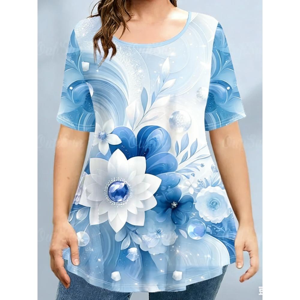 

Ladies Summer Colorful Flower Butterfly Printed Large Loose Casual T-shirt Fashionable Comfortable Soft Breathable Short Sleeved T-shirt 6XL синій