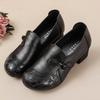 Women's Thick-heeled Leather Shoes, Retro Ethnic Style Handmade Women's Shoes, Medium and High Heels, Middle-aged Shoes