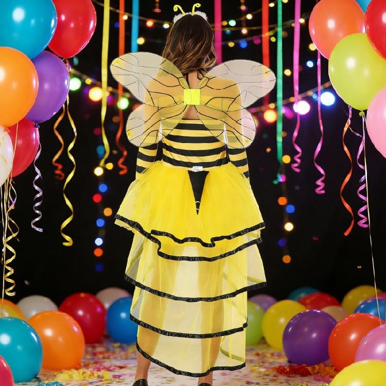 4Pcs Bees Costume Kits Adult Honeybee Costume Bees Tentacle Headband Tutus Dress Bees Wing for Halloween Cosplay Party