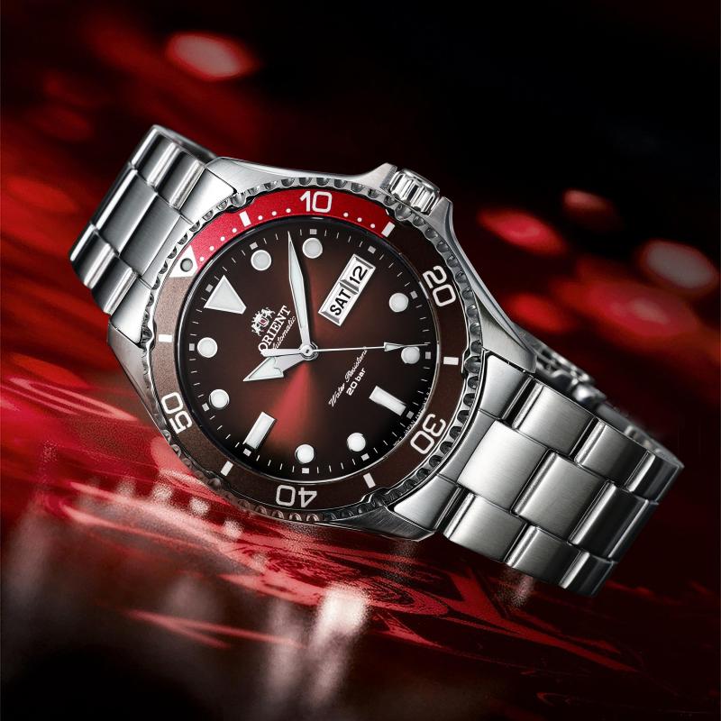 Orient Mechanical Watch Green Submariner Fully Automatic Watch Fashion Sports Diving Watch Round Stud Gradual Red RA-AA0814R19B