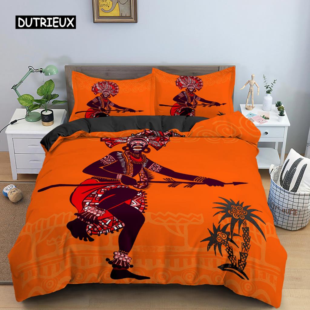 Ancient Egypt Duvet Cover Set Egyptian Symbol Bedding Set Vintage Pharaoh Pyramid Boho Tribal Polyester Quilt Cover 2/3pcs Queen