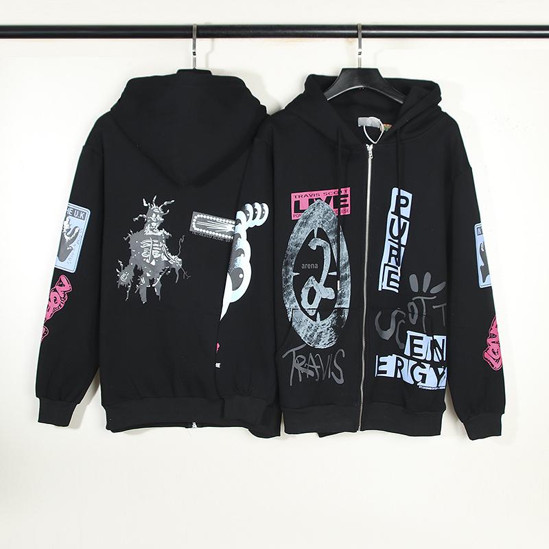 Unisex Distressed Trendy Large Logo Hoodie M