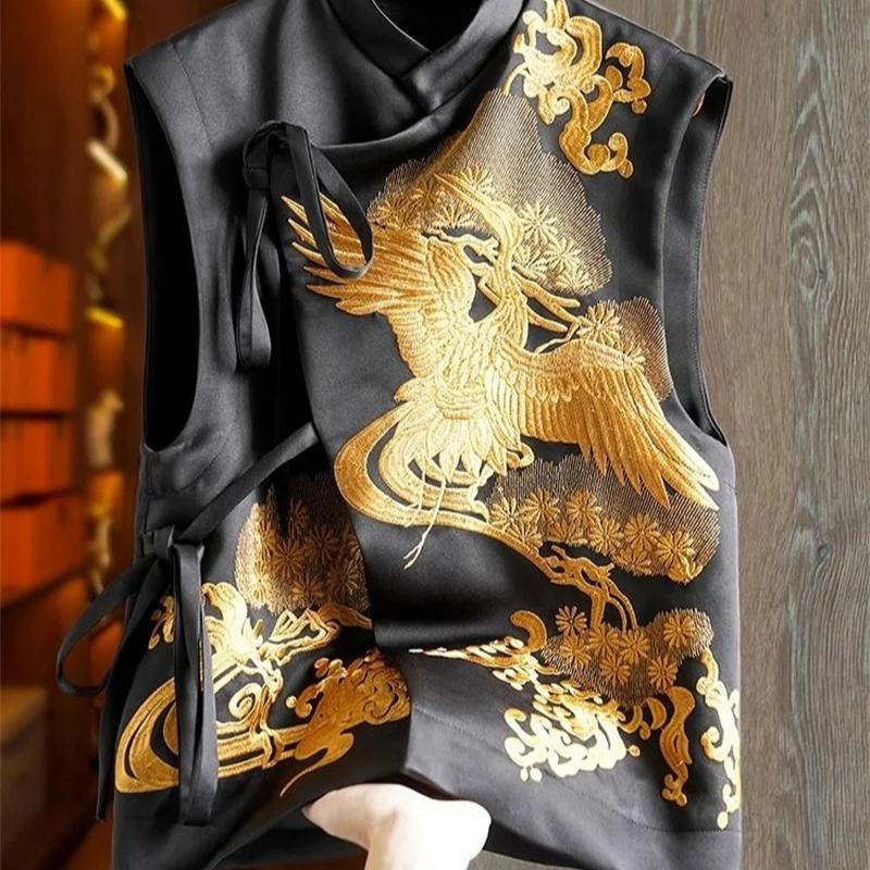 Women's Jackets Women Vest Chinese Embroidery Chinese Vest vest Female Design Sense Fashion Vest National Style Buckle Female