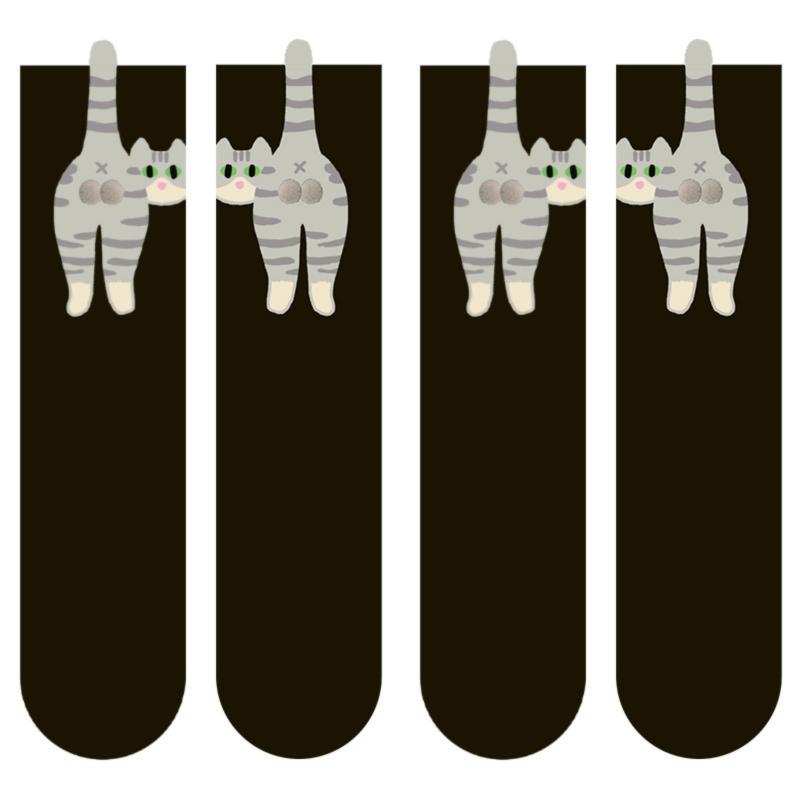 1/2Pair Cartoon Cute Cat Balls Cotton Socks Kawaii Lolita Knitting Socks Women Girls Middle Tube Sock Cat Butt Print Couple Sock
