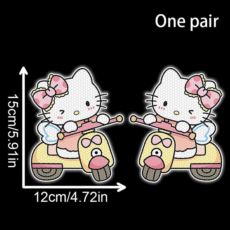 1 Pair Cartoon Sanrio Car Reflective Sticker Cute Hello Kitty Waterproof Blocking Scratches Car Warning Decoration Sticker Gifts