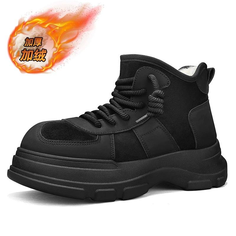 Winter Mens Platform Snow Boots Fashion Thick-Soled Fleece-Lined Cotton Shoes For Men Comfort Warm Cotton High-Top Boots For Men