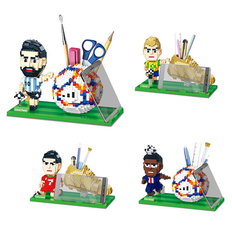 Interesting Toys Unisex Kids Football Star Micro Building Blocks Soccer Player Assembling Mini Figure Toy For Kids Pen Holder Desktop Ornament