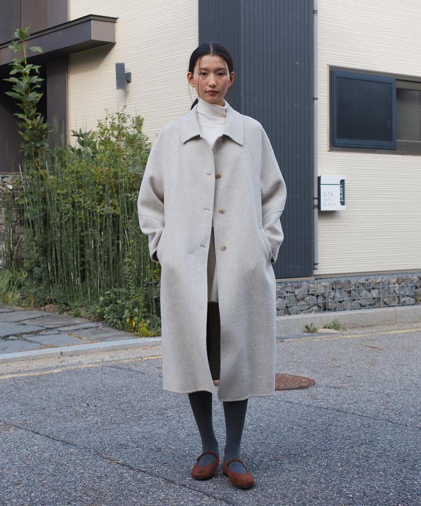LAMINEZ Single Handmade Long Coat - Oatmeal