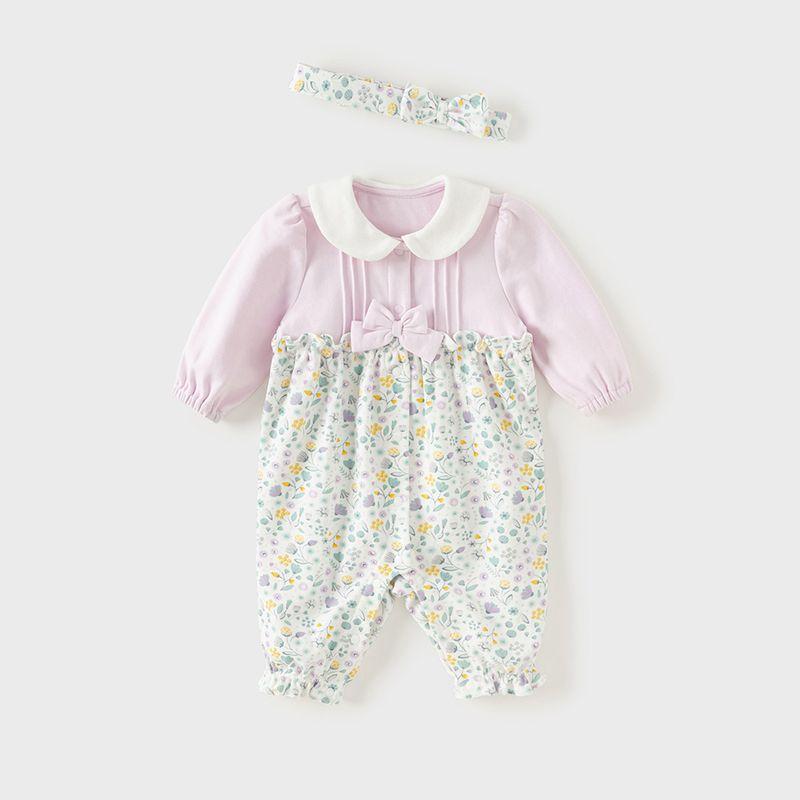 David Bella Newborn Crawling Suit Spring New Style Baby Girl Pure Cotton Jumpsuit Baby Antibacterial Anti-Mite Crawling Suit Flower Print [Ready Stock] 59