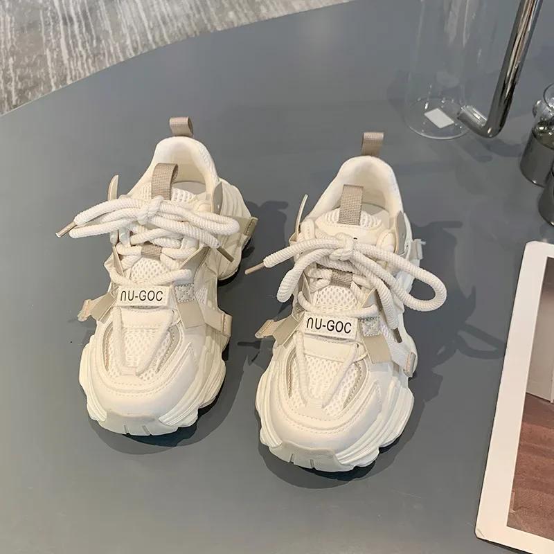Women's Chunky Sneakers Breathable Mesh Platform Sports Shoes Woman Fashion Lace Up Thick Sole Casual Shoes Mujer 2024