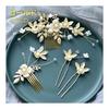Elegant Floral Pearl Hair Accessories Set for Kimono, Yukata, Weddings, and Formal Occasions - Gold U-Pin Kanzashi with Crystal Pearls, Lightweight