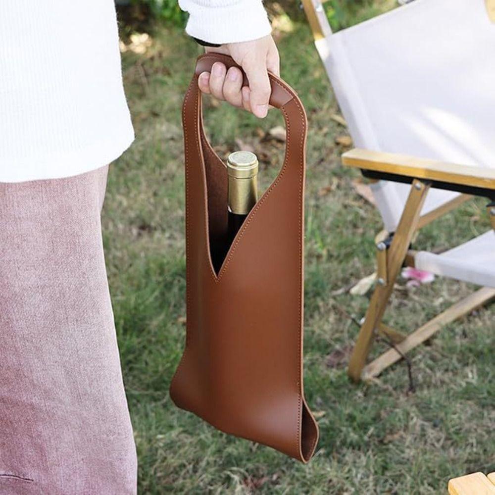 Elegant Wine Bottle Tote PU Leather Wine Bottle Carrier Portable Red Wine Bag Holiday