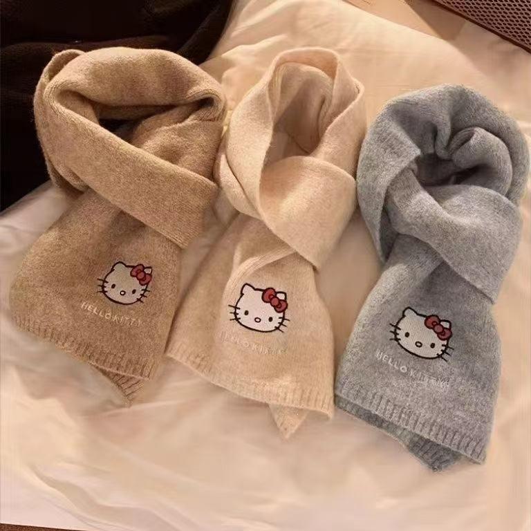 Knitted scarf winter thickened warm versatile wool cute kitten Japanese imitation skin-friendly knitted scarf
