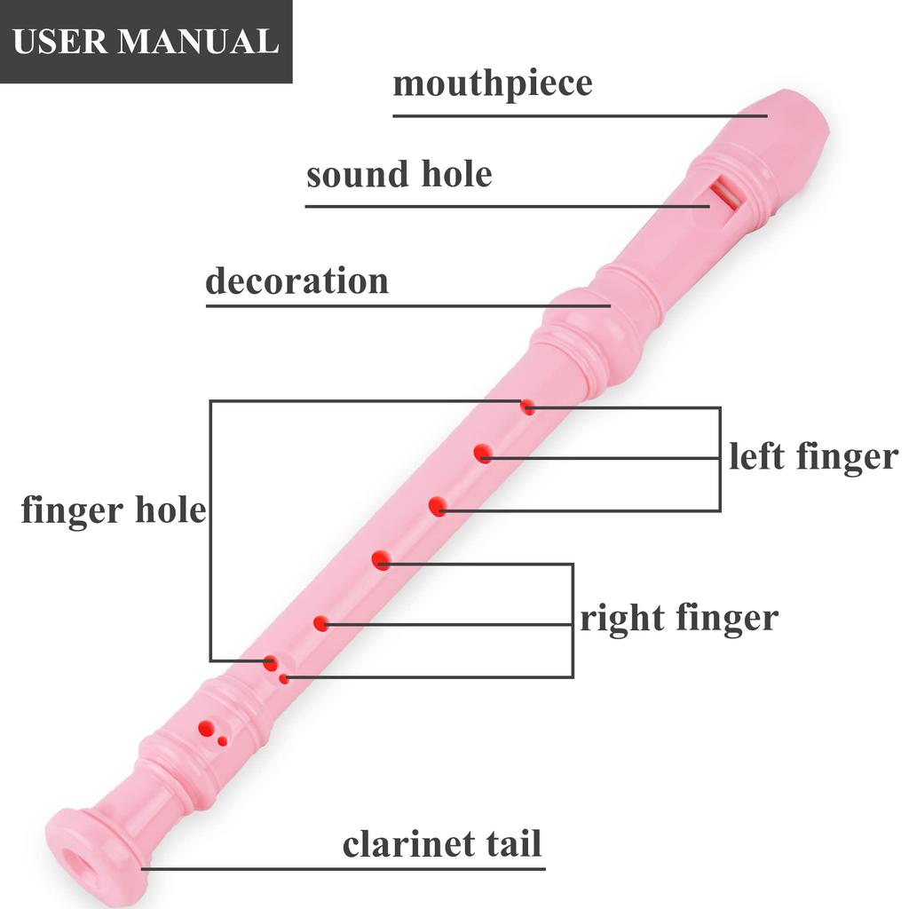 Jasenna Soprano Recorder for Elementary School Students and Beginners, 8-Hole C Key, Includes Cleaning Rod, Fingering Chart, and Leather Storage Bag