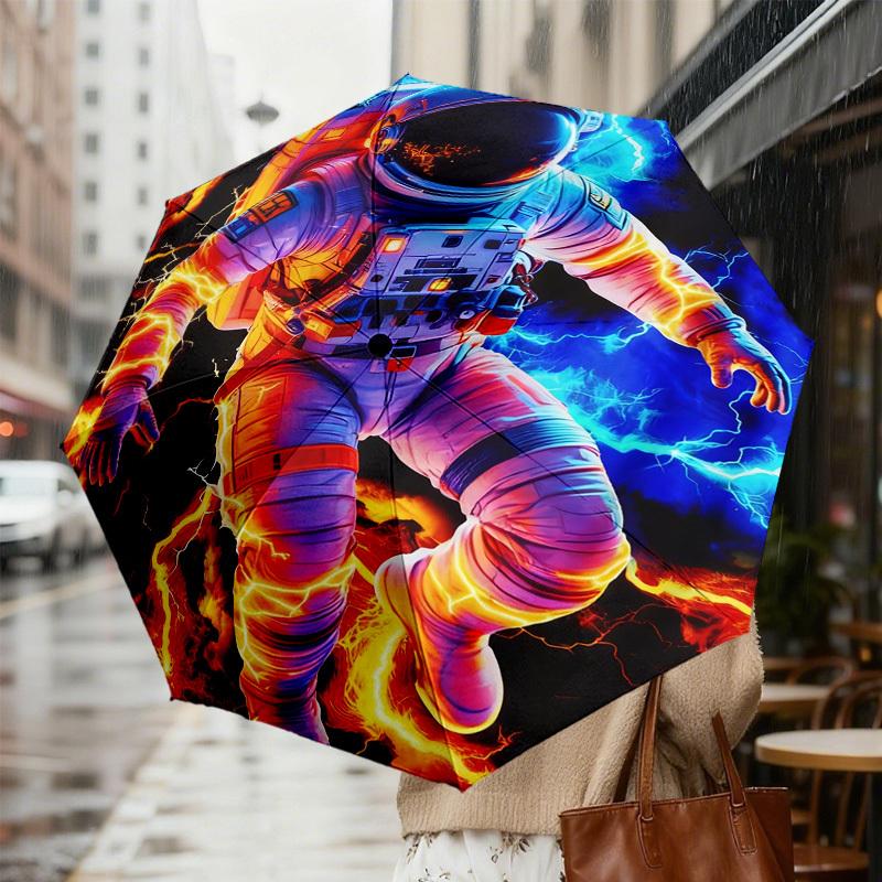 1pc Astronaut Lightning Pattern Umbrella Design Automatic Opening and Closing Umbrella, High-quality Travel Umbrella,  c1128245