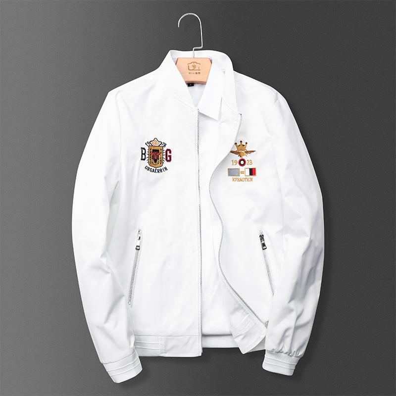 

Модные мужские куртки на весну и осень, свободные, с вышивкой, трендовые, выстиранные, высококачественные, универсальные мужские рабочие куртки M белый