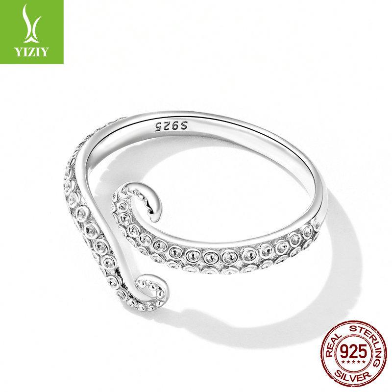 Design Octopus Whisker Open Ring, Electroplated Platinum Texture S925 Silver Ring Scr842