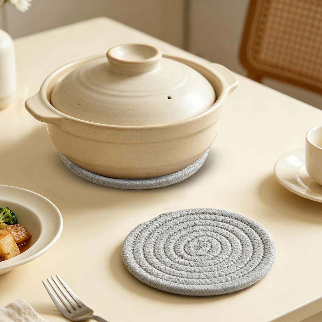 Round Cotton Rope Trivet - Heat Placemat for  Casserole Dishes, Thick Knitted Table Protector