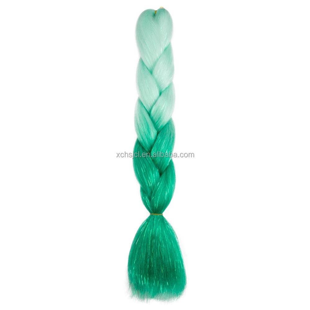 Customized Soft Heat Resistant Fiber Festival Ombre Pure 2 3 4 5 Tone Color Tinsel Glitter Jumbo Braiids