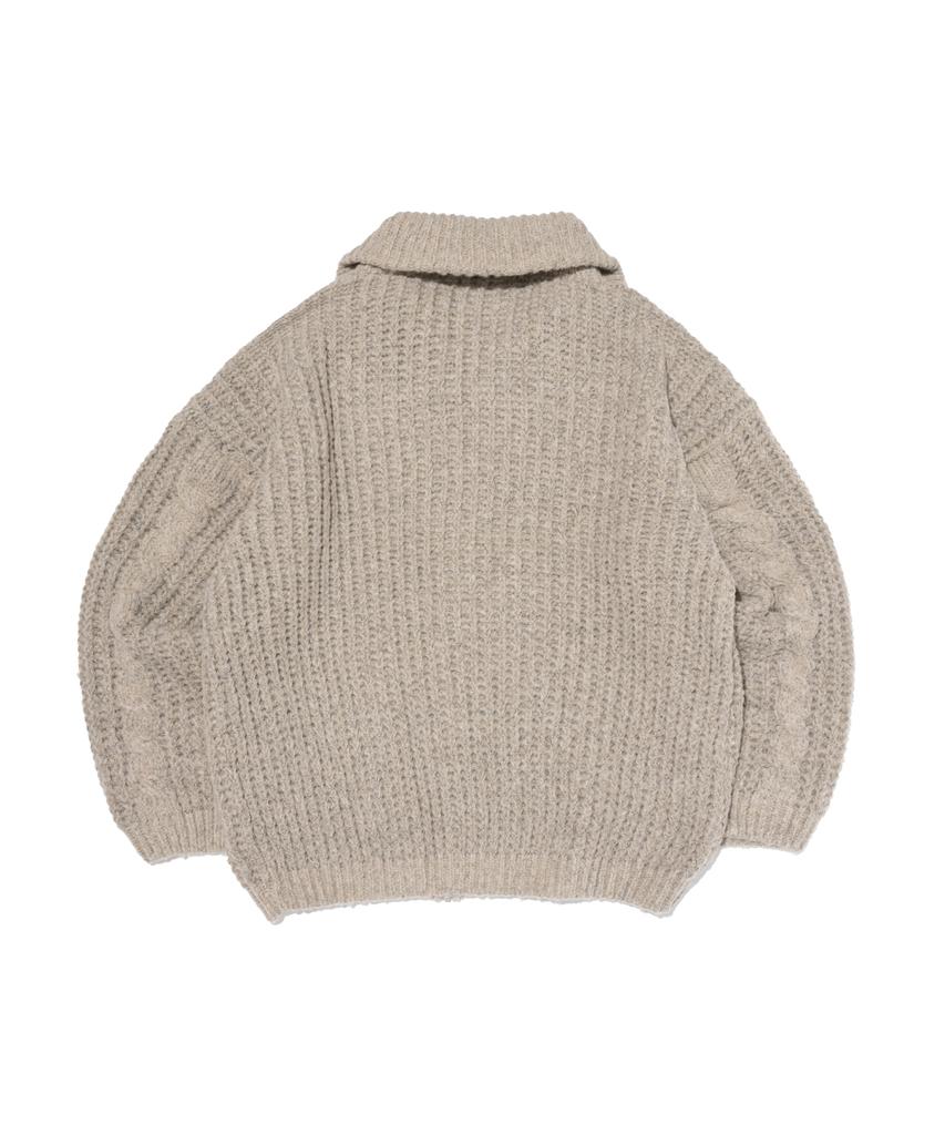 OTHERFITS Cable High-Neck Knit Zip-Up (Beige)