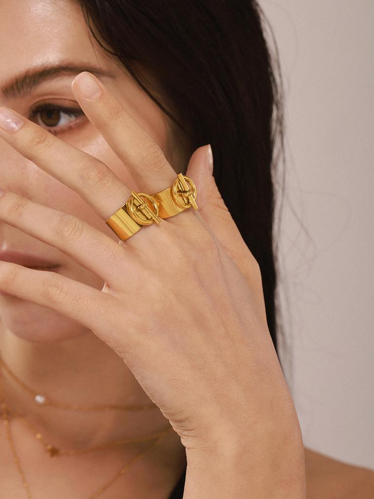 Rings For Women Stainless Steel Adjustable Non Tarnish 18K Gold Plated Punk Open Ring Designer Zircon Accessories Couples Gifts