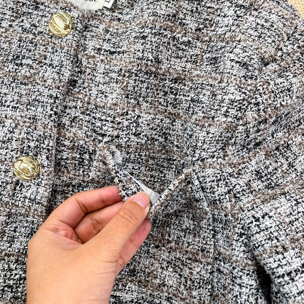 Autumn Winter Women Elegant Little Fragrant Wind Full Sleeve Single Breasted Tweed Short Jacket Coat With Pocket