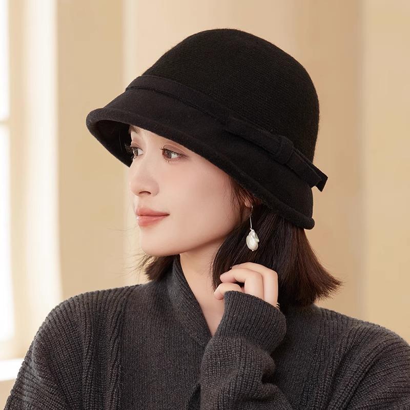 In The Elderly Bow Bucket Hat Women's Autumn and Winter Hat New Thermal Basin Hat