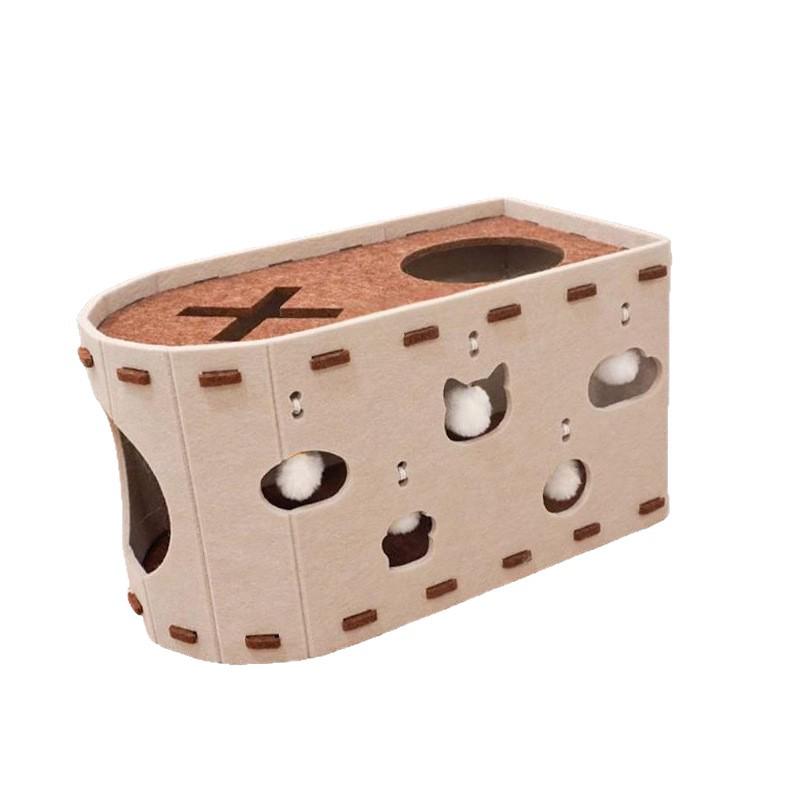 Trwały filcowy domek dla kota: Łóżko dwuwarstwowe i drapak