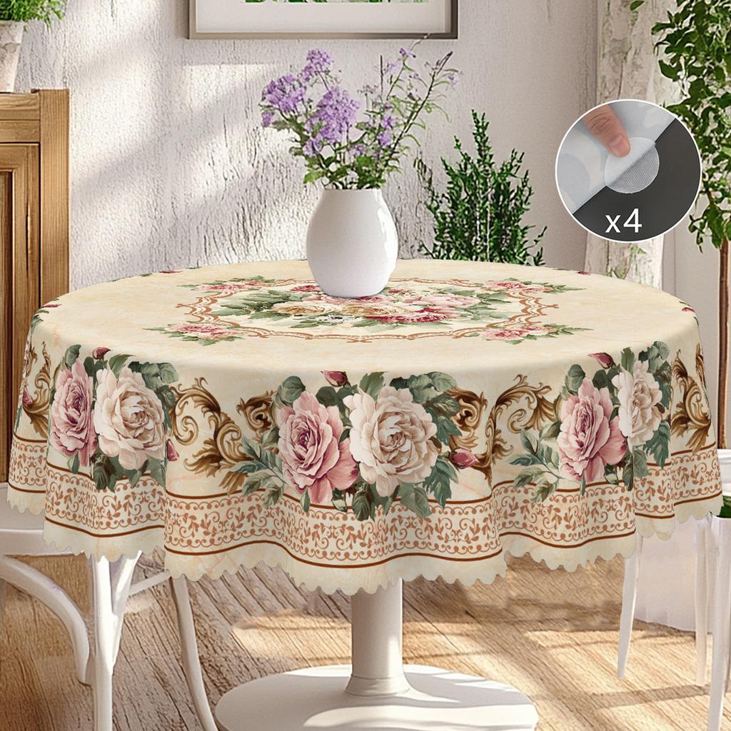 1 Piece Of Retro Floral Theme Tablecloth, Farmhouse Style, Rose Pattern Design, Spring And Summer Camping Style Picnic, Wedding Season, Mother'S Day,