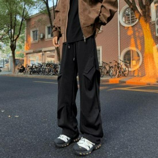 

New American Retro Pleated Men s Cargo Pants - High Street Loose Fit, Casual, Versatile, Straight Leg 2XL чорний