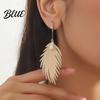 Face Slimming Earrings Fashion Feather Drop Elegant Metal Faux Pearl