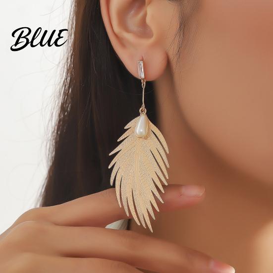 Face Slimming Earrings Fashion Feather Drop Elegant Metal Faux Pearl